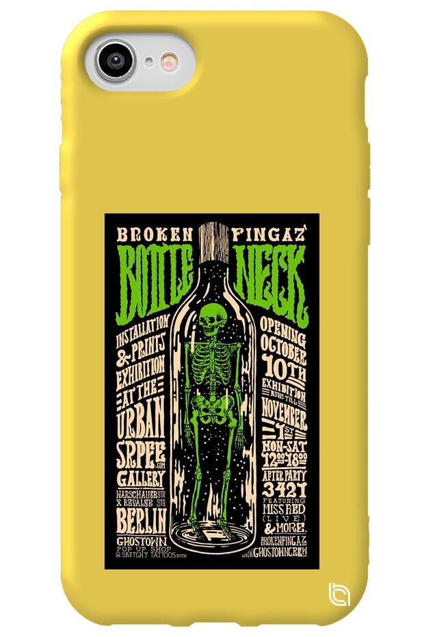iPhone 8 Yellow Color Premium Velvet Inside Bottle Patterned Silicone Phone Case