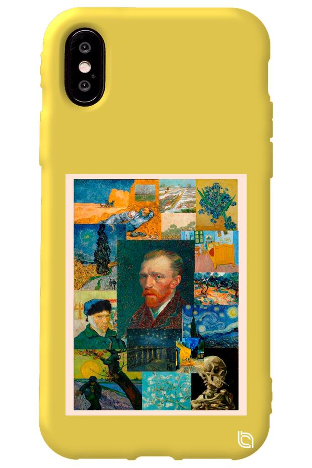 iPhone XS Yellow Color Premium Velvet Inside Van Gogh Patterned Silicone Phone Case