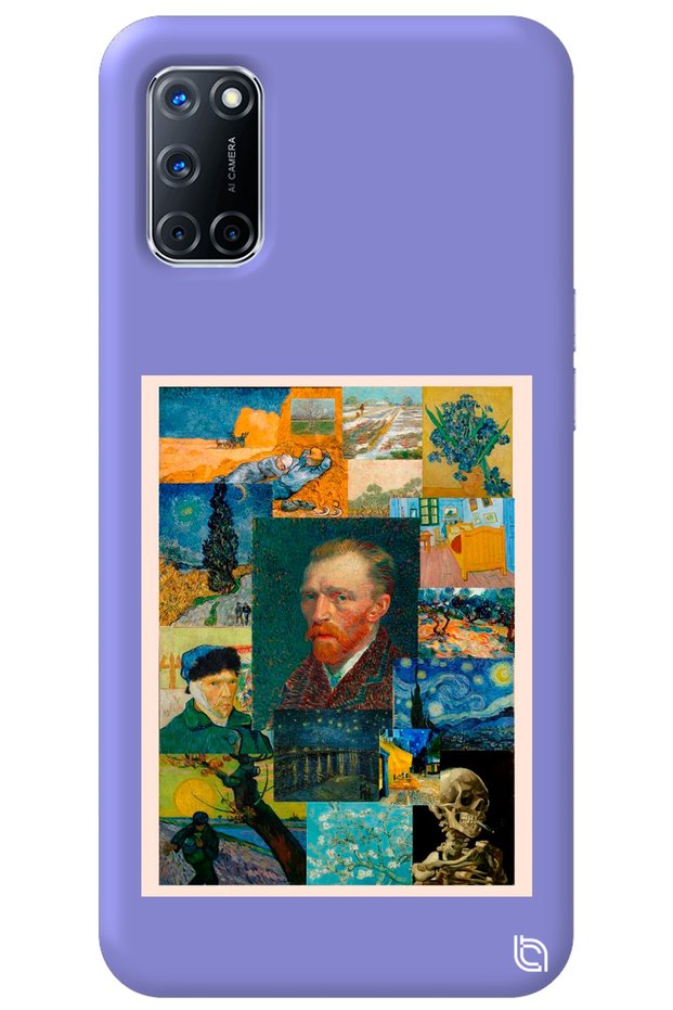 Oppo A72 Lilac Colored Premium Velvet Inside Van Gogh Patterned Silicone Phone Case