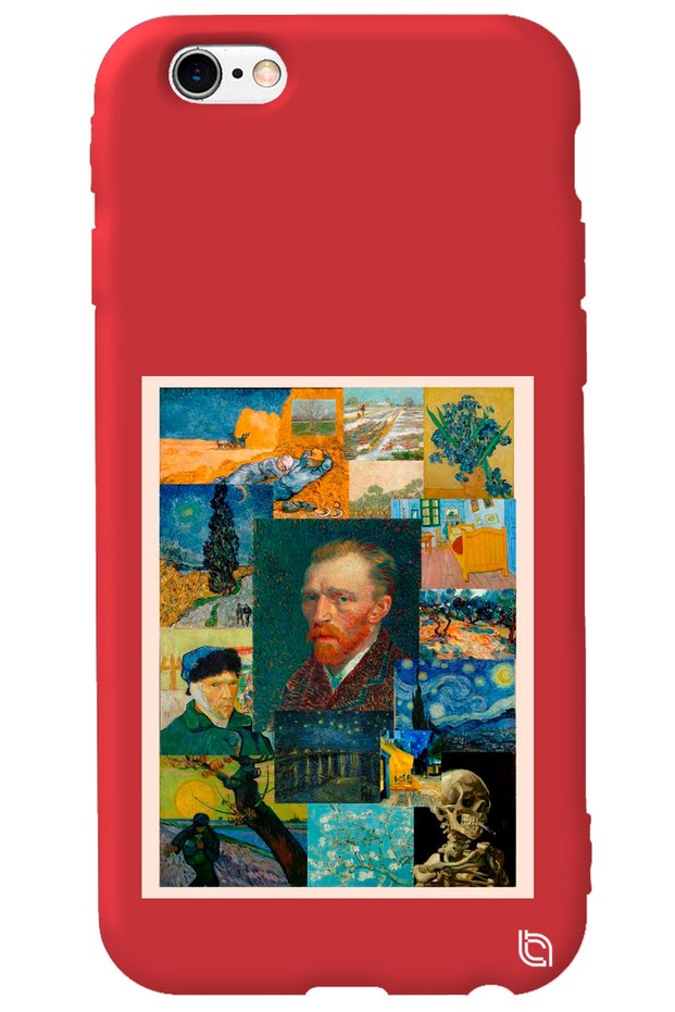 iPhone 6 Plus Red Color Premium Velvet Inside Van Gogh Patterned Silicone Phone Case