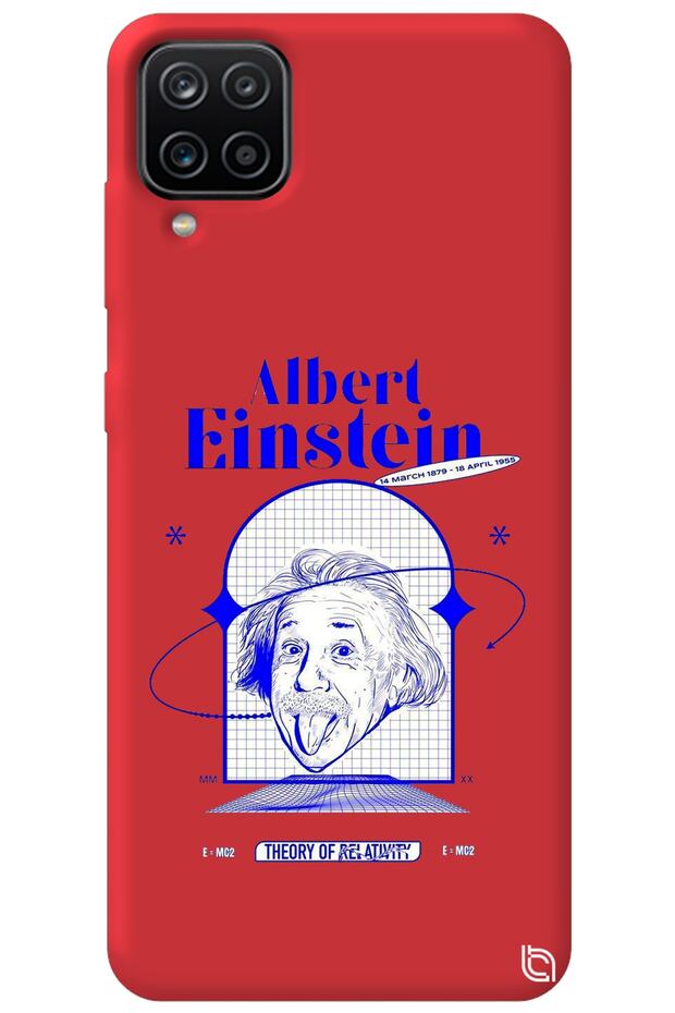 Samsung Galaxy A12 Red Color Premium Velvet Inside Einstein Patterned Silicone Phone Case