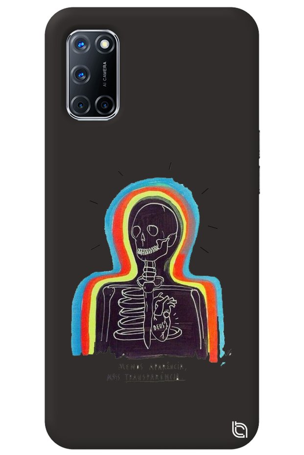 Oppo A72 Black Color Premium Velvet Inside Skeleton Patterned Silicone Phone Case