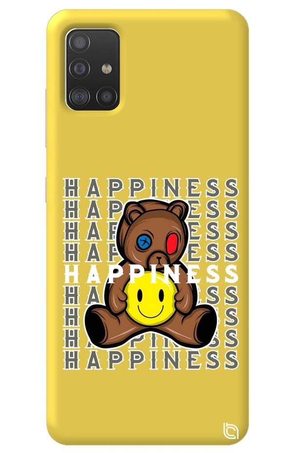 Samsung A71 Yellow Color Premium Velvet Inside Teddy Bear Patterned Silicone Phone Case