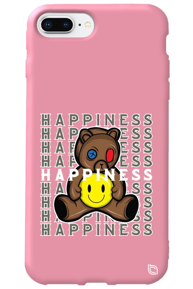 iPhone 8 Plus Pink Color Premium Velvet Teddy Bear Patterned Silicone Phone Case