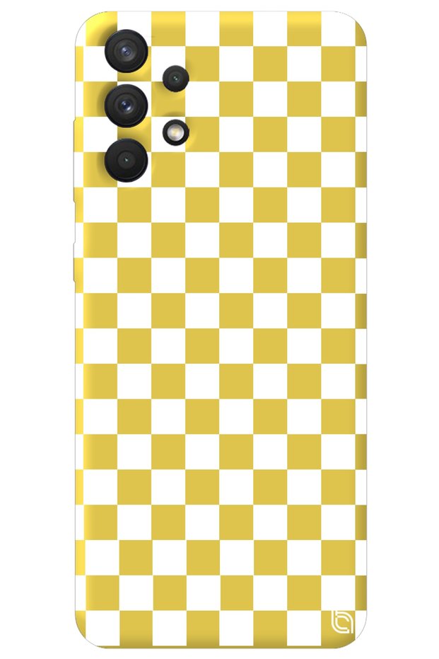 Samsung A32 Yellow Color Premium Velvet Checkered Pattern Silicone Phone Case