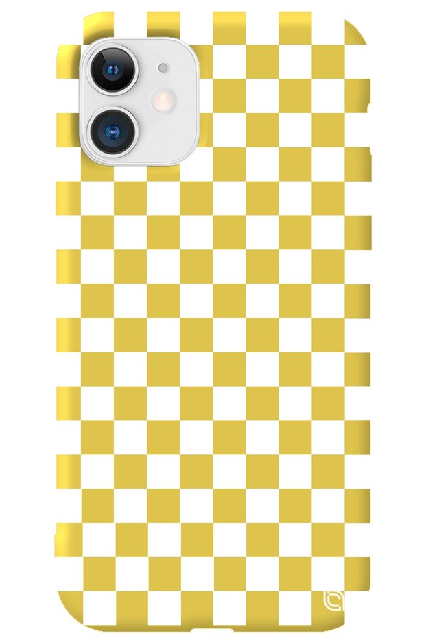 iPhone 12 Yellow Color Premium Velvet Checkered Patterned Silicone Phone Case