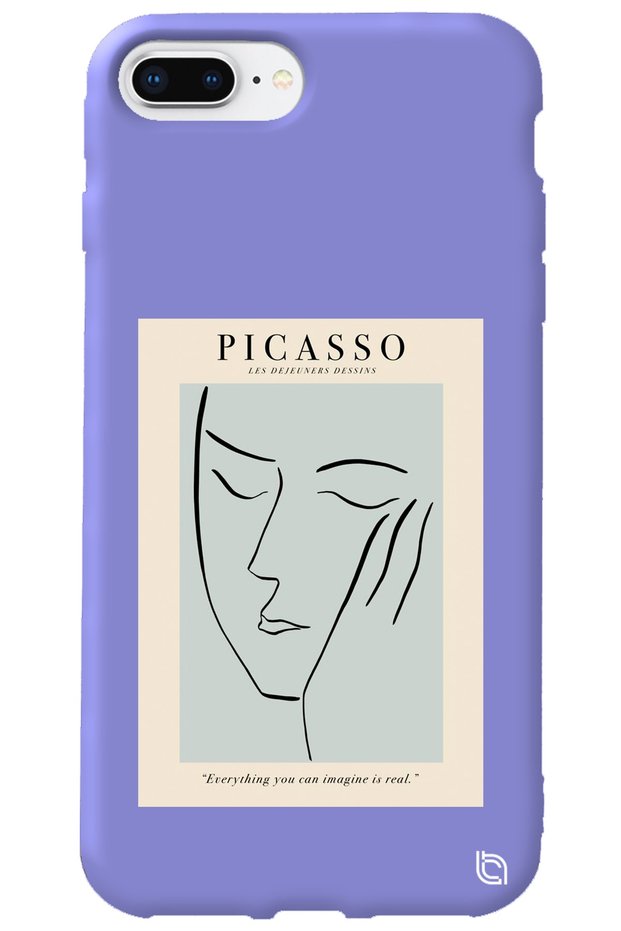 iPhone 8 Plus Lilac Colored Premium Velvet Inside Picasso Patterned Silicone Phone Case