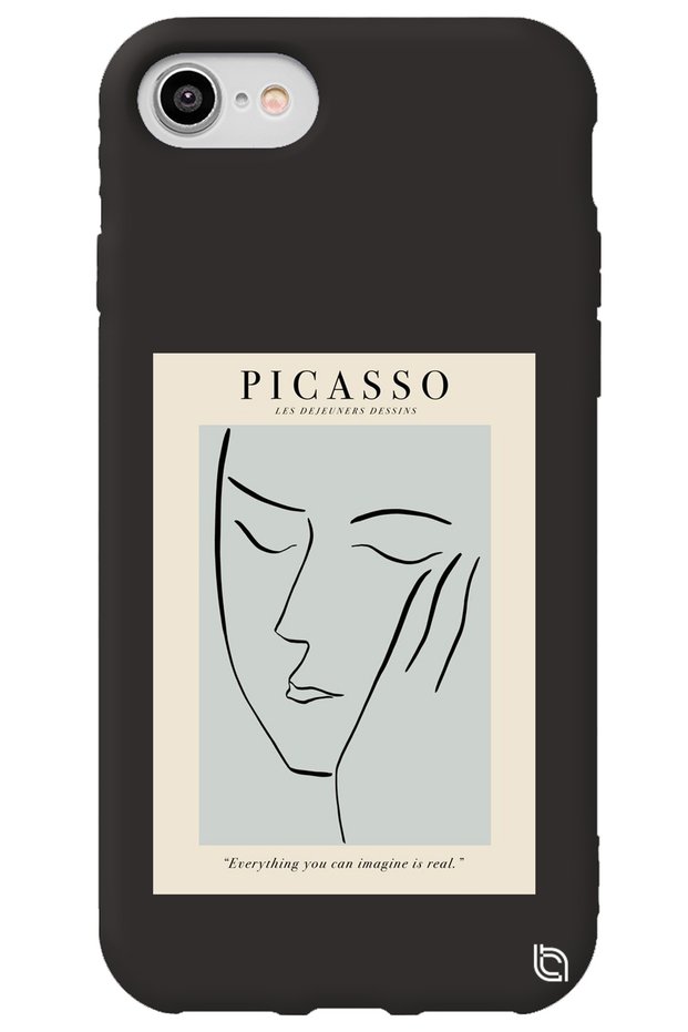 iPhone 7 Black Color Premium Velvet Inside Picasso Patterned Silicone Phone Case
