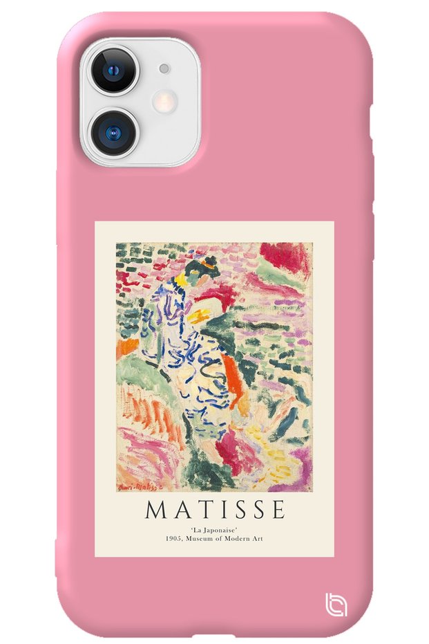 iPhone 11 Pink Color Premium Velvet Inside Matisse Patterned Silicone Phone Case