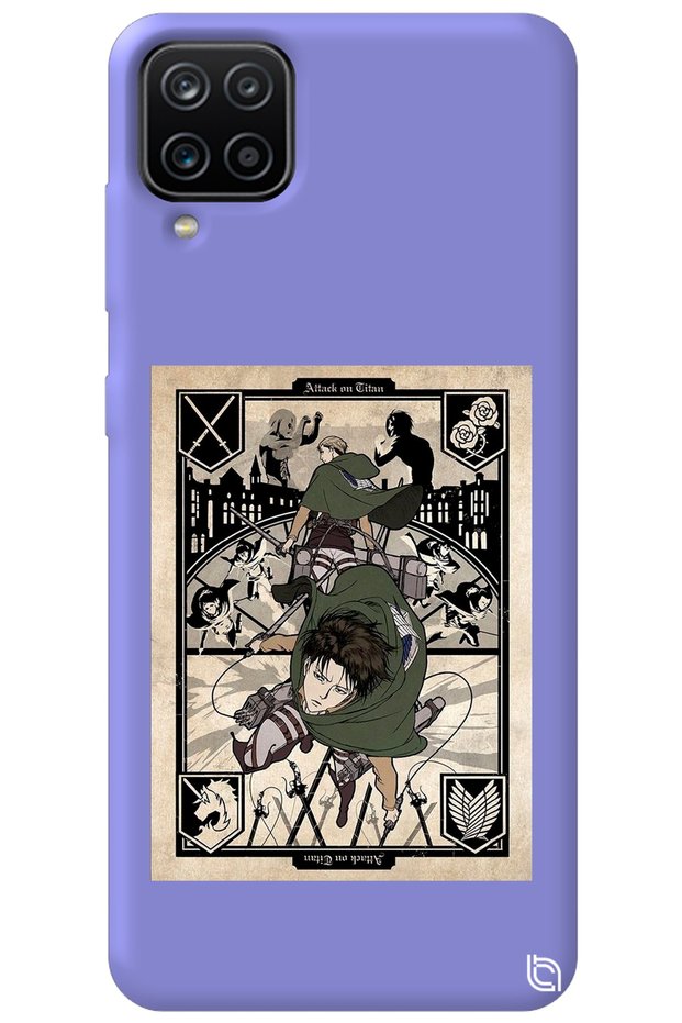 Samsung Galaxy A12 Lilac Premium Velvet Attack on Titan Patterned Silicone Phone Case