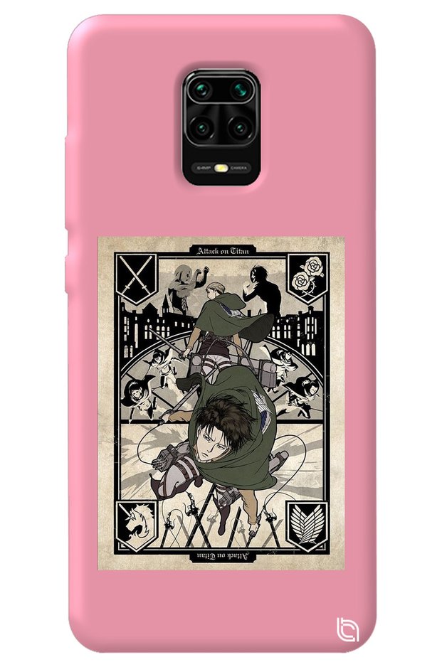 Xiaomi Redmi Note 9S Pink Premium Velvet Inside Attack on Titan Patterned Silicone Phone Case