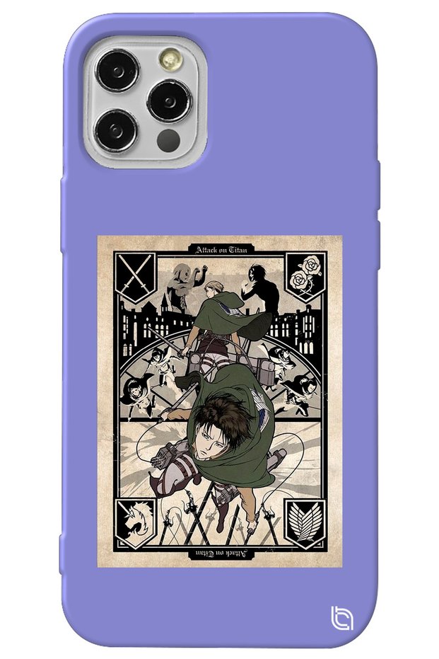 iPhone 12 Pro Max Lilac Premium Velvet Inside Attack on Titan Patterned Silicone Phone Case