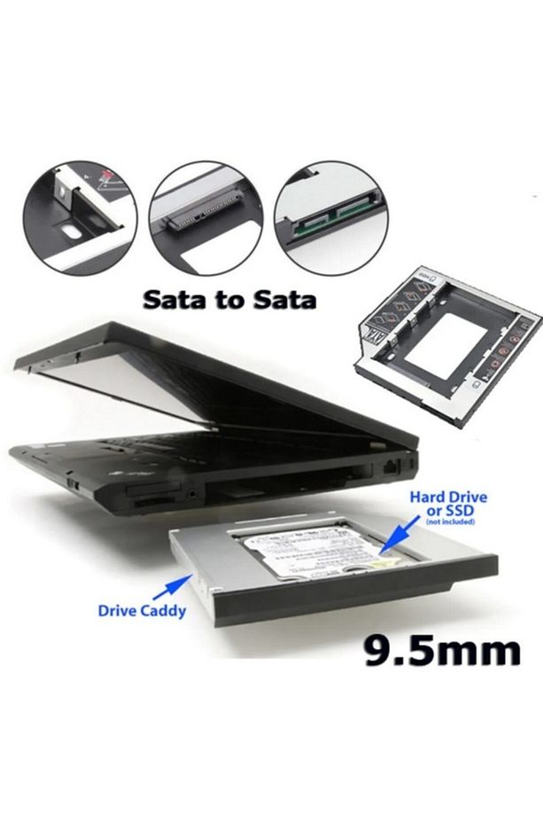 Cd Dvd Yuvası Için Sata Ssd Hdd Kızak Kutusu 9.5 mm Hdd Caddy - 5