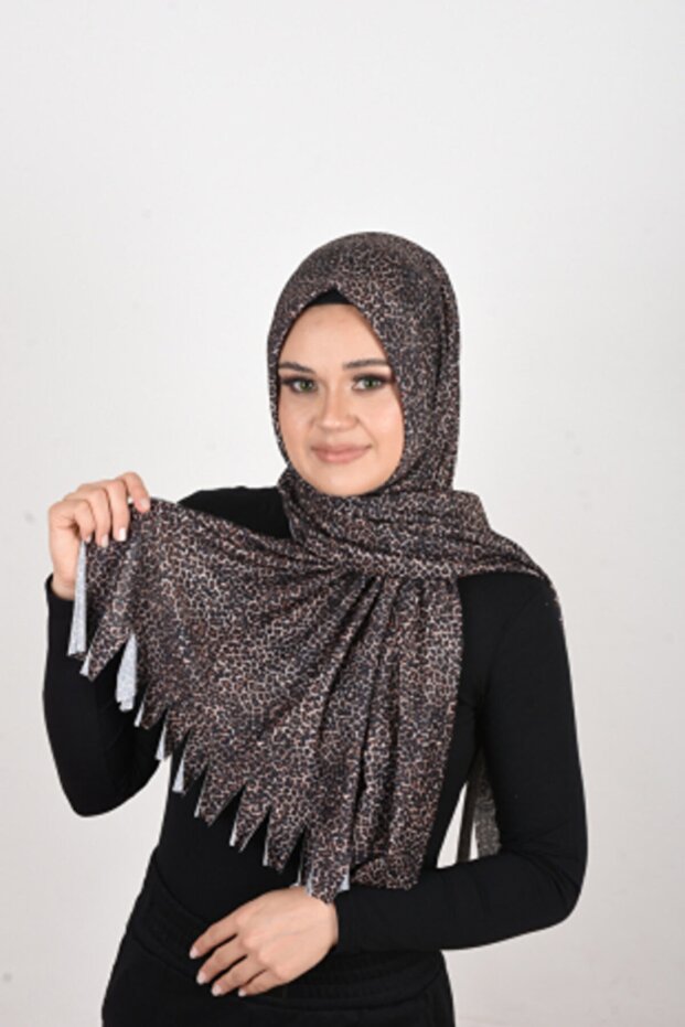 وشاح شال جاهز من الليكرا منقوش بنقشة الفهد