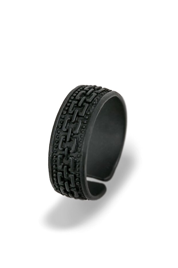 خاتم رجالي أسود غير لامع نمط فارس نموذج حلقة قابلة للتعديل - 1