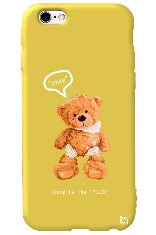 iPhone 6 Plus Yellow Color Premium Velvet Inside Teddy Bear Patterned Silicone Phone Case
