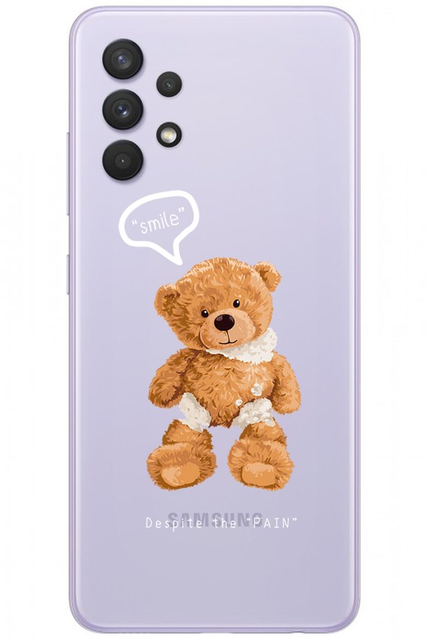 Samsung A32 Teddy Bear Patterned Transparent Silicone Phone Case