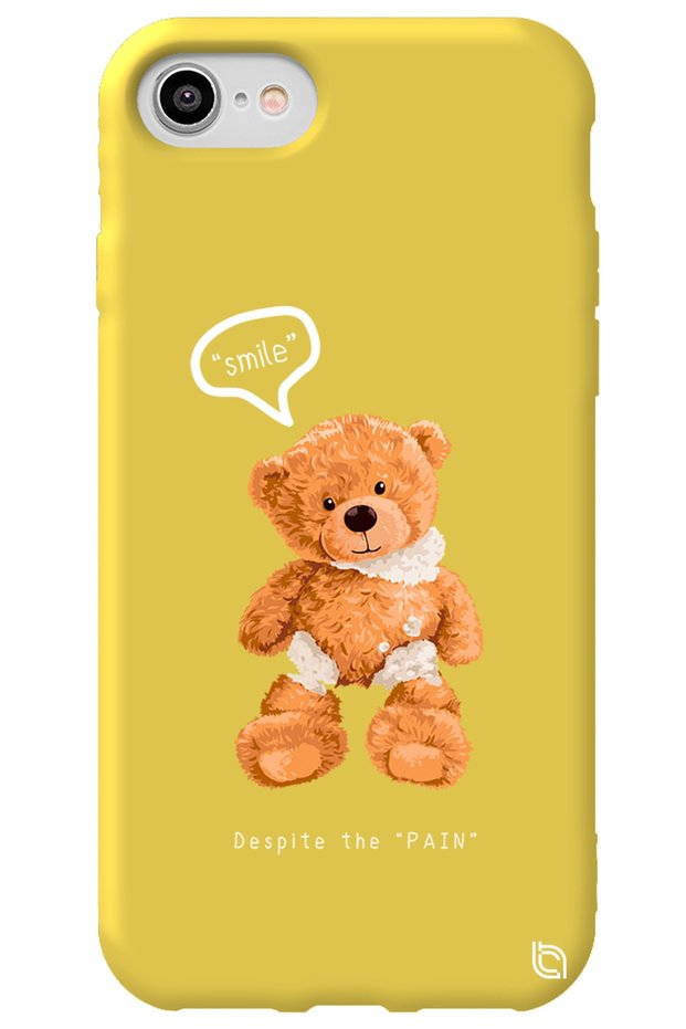 iPhone 7 Yellow Color Premium Velvet Inside Teddy Bear Patterned Silicone Phone Case
