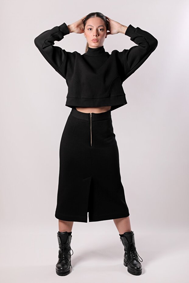 Siyah Örme Sweat Etek-msse20210035