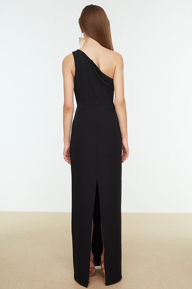 Siyah Pencere/Cut Out Detaylı Dokuma Uzun Gece Abiye Elbise TPRSS21AE0066 - 8