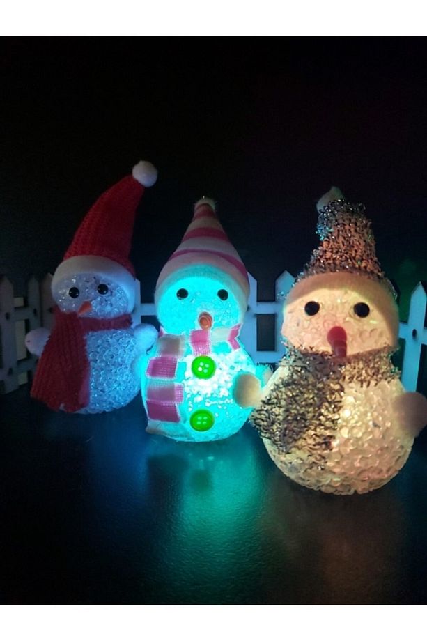 3'lü Renkli Led Işıklı Kardan Adam Gece Lambası, Dekoratif ve Sıcak Atmosfer Yaratır - 5