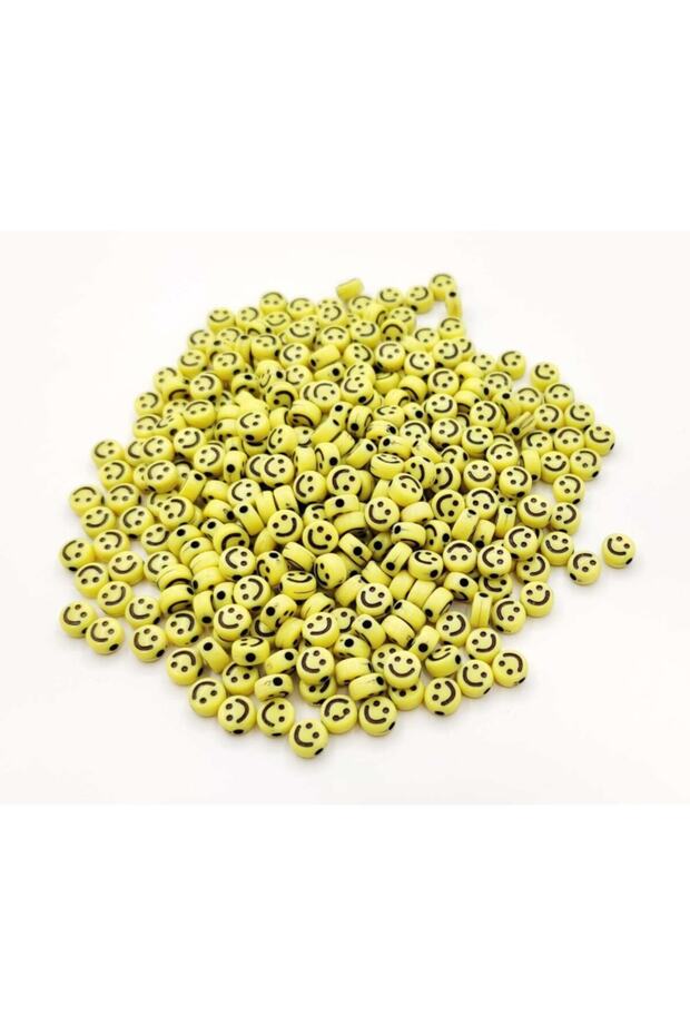 250 Pieces Flat Yellow Smiley Face Beads