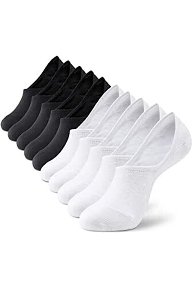 Unisex Cotton Invisible Sneakers Socks Black And White 10 Pack