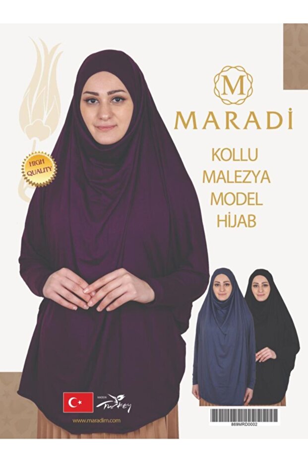 Eșarfă Hijab practică cu mâneci model snap-on - 1
