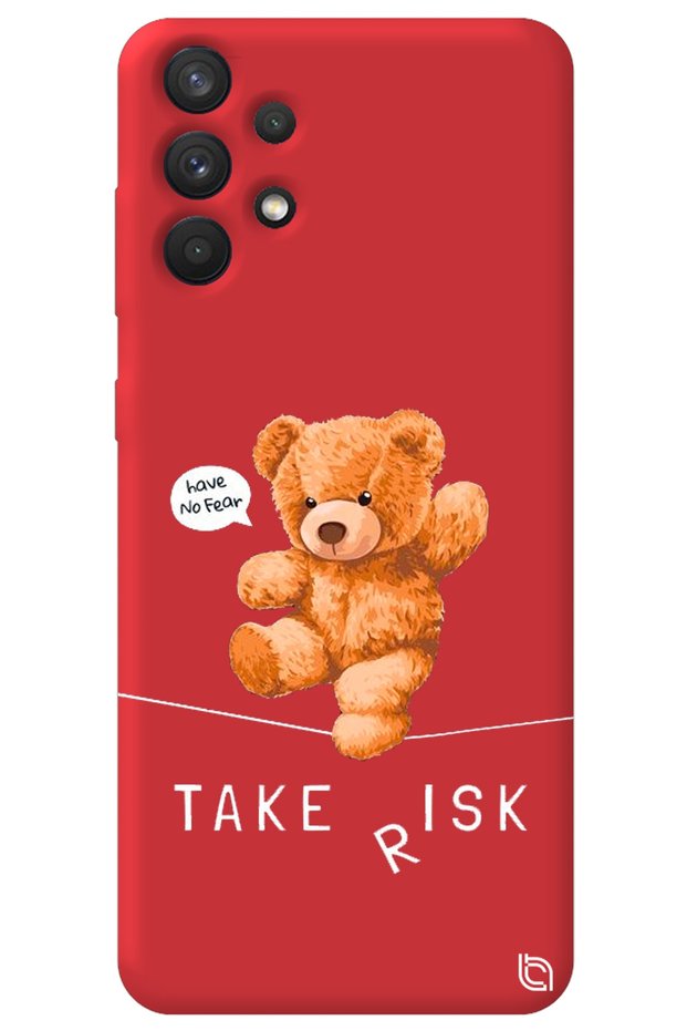 Samsung A32 Red Color Premium Velvet Inside Teddy Bear Patterned Silicone Phone Case