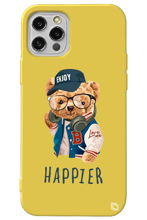 iPhone 13 Pro Yellow Color Premium Velvet Teddy Bear Patterned Silicone Phone Case