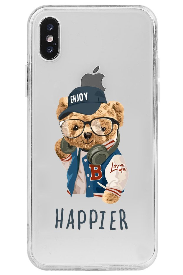 iPhone XS Teddy Bear Patterned Transparent Silicone Phone Case