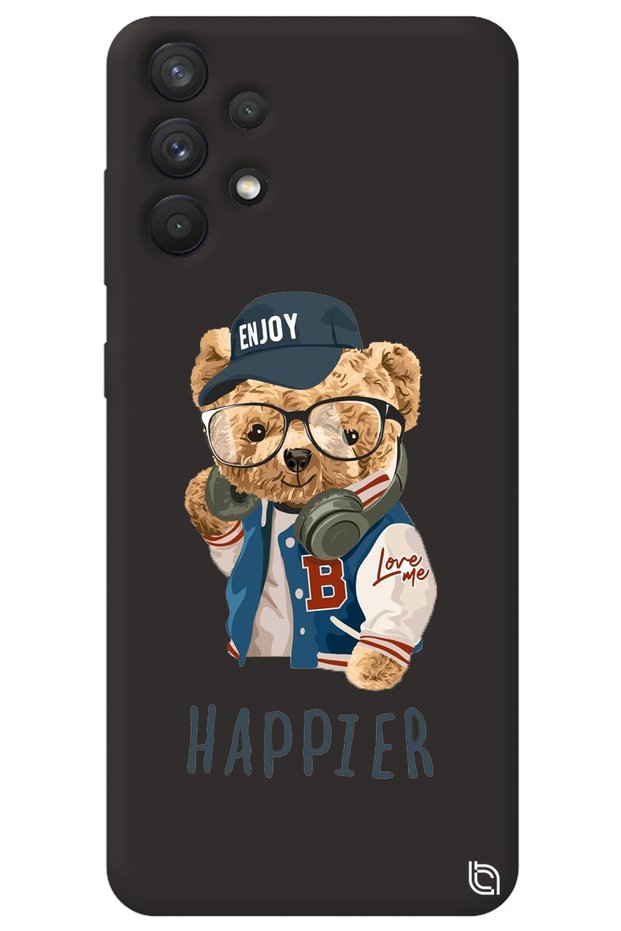 Samsung A32 Black Color Premium Velvet Teddy Bear Patterned Silicone Phone Case