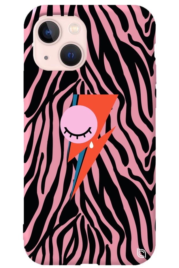 iPhone 13 Pink Color Premium Velvet Inside Eye Tear Patterned Silicone Phone Case