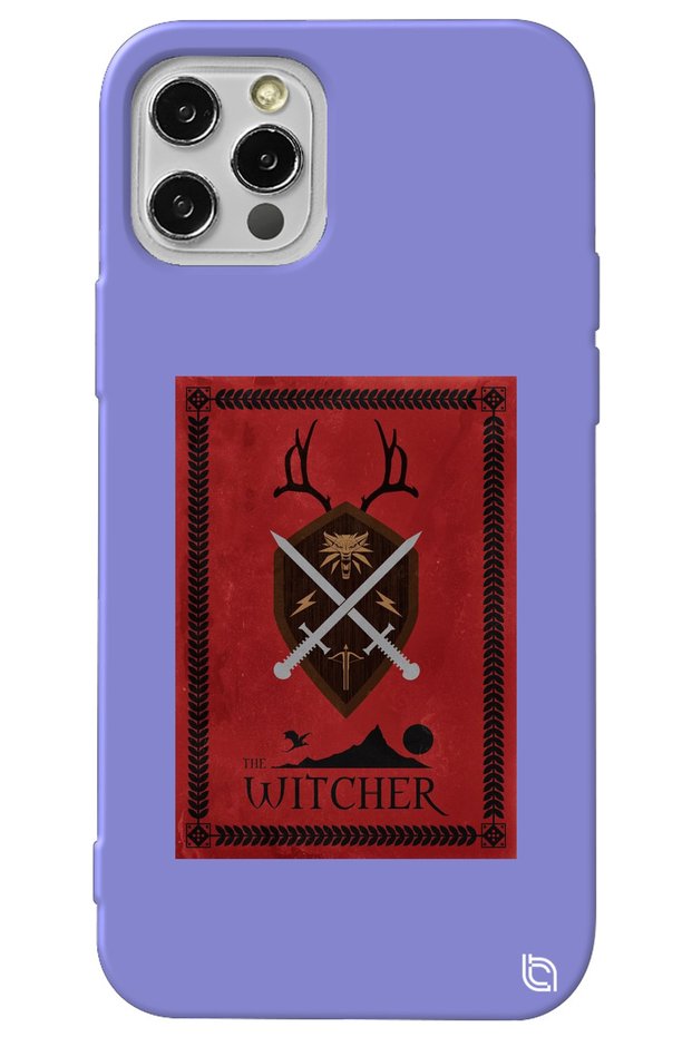 iPhone 13 Pro Max Lilac Colored Premium Velvet Inside the Witcher Patterned Silicone Phone Case