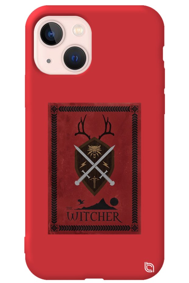 iPhone 13 Red Color Premium Velvet Inside the Witcher Patterned Silicone Phone Case