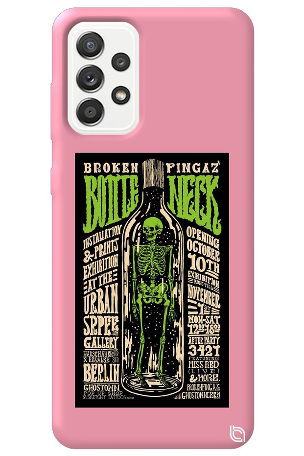 Samsung Galaxy A72 Pink Color Premium Velvet Inside Bottle Patterned Silicone Phone Case