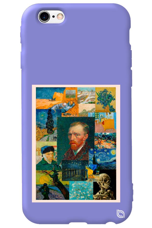 iPhone 6 6S Lilac Colored Premium Velvet Inside Van Gogh Patterned Silicone Phone Case