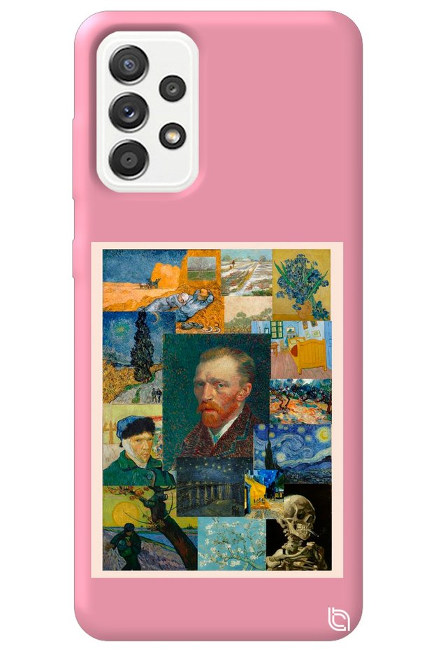 Samsung Galaxy A52 Pink Color Premium Velvet Inside Van Gogh Patterned Silicone Phone Case