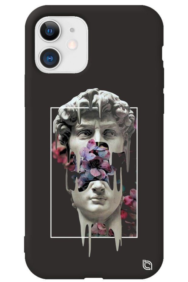 iPhone 12 Black Color Premium Velvet David Patterned Silicone Phone Case