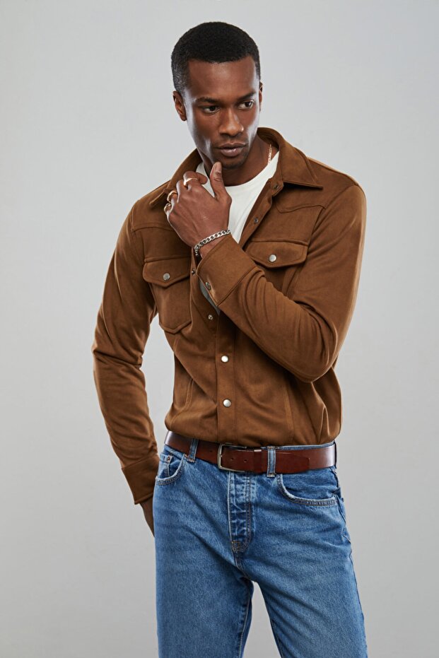 Camel Süet Gömlek Ceket - 3