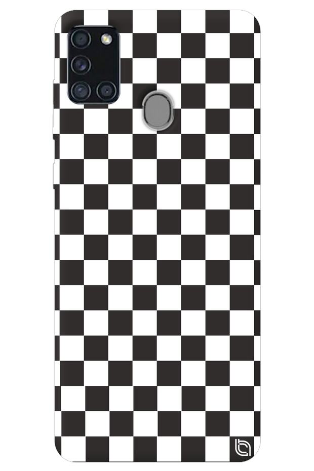 Samsung A21S Black Color Premium Velvet Checkered Patterned Silicone Phone Case