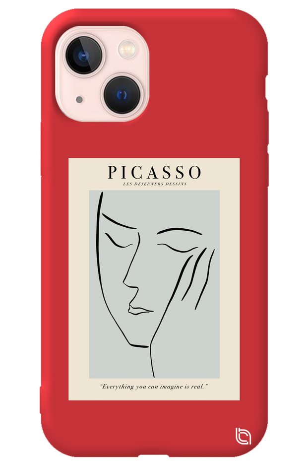 iPhone 13 Red Color Premium Velvet Inside Picasso Patterned Silicone Phone Case