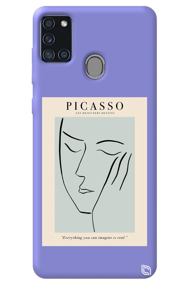 Samsung A21S Lilac Colored Premium Velvet Inside Picasso Patterned Silicone Phone Case