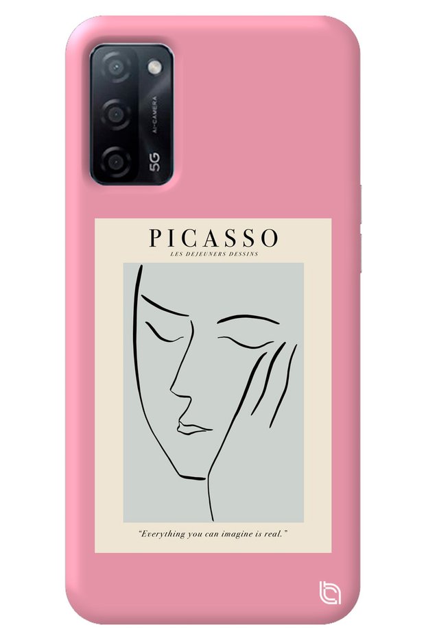 Oppo A52 Pink Color Premium Velvet Inside Picasso Patterned Silicone Phone Case