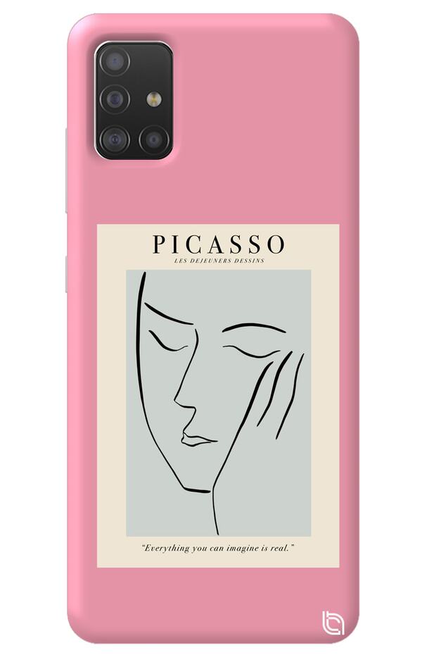 Samsung A51 Pink Color Premium Velvet Inside Picasso Patterned Silicone Phone Case