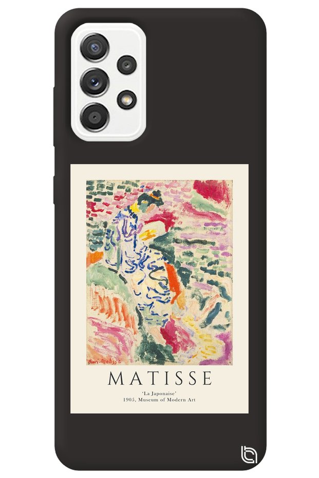 Samsung Galaxy A72 Black Color Premium Velvet Inside Matisse Patterned Silicone Phone Case