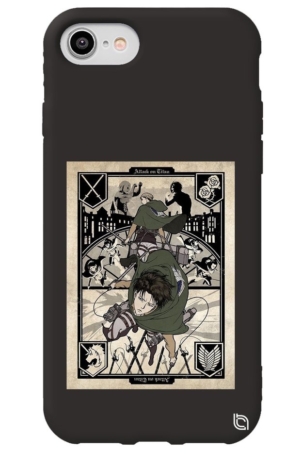 iPhone 7 Black Premium Velvet Inside Attack on Titan Patterned Silicone Phone Case