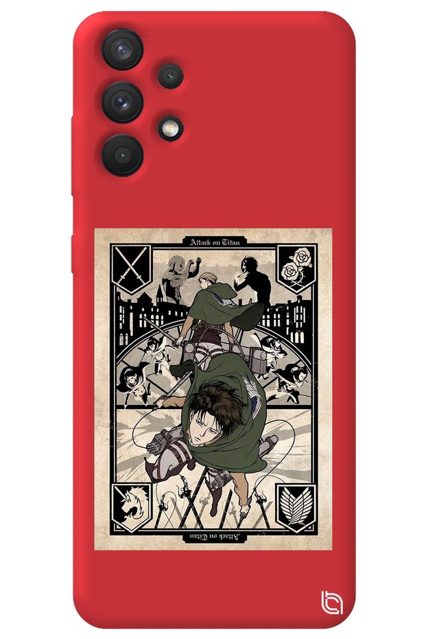 Samsung A32 Red Premium Velvet Inside Attack on Titan Patterned Silicone Phone Case