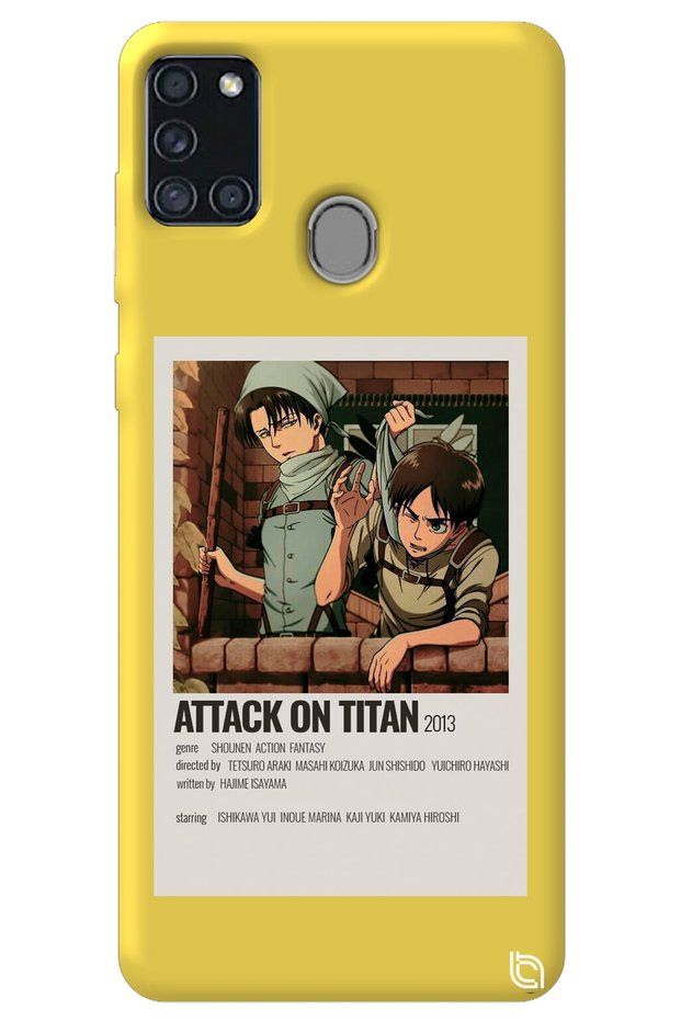 Samsung A21S Yellow Premium Velvet Inside Attack on Titan Levi Patterned Silicone Phone Case