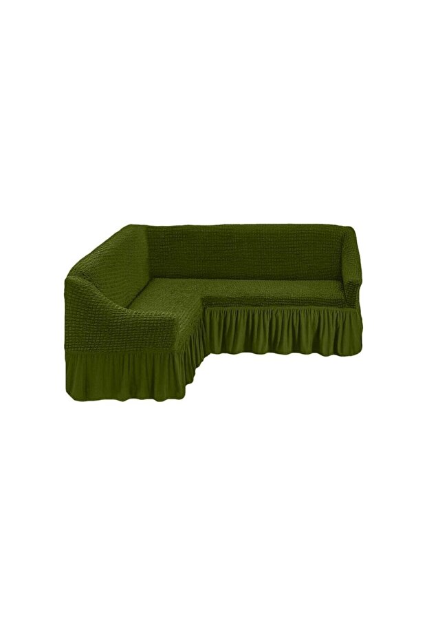 Bürümcük Fabric Cotton Corner Sofa Cover (Dark Green)